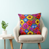 Coussin Bright Floral Pattern Sunflower, Poppy & Daisies (Chaise)