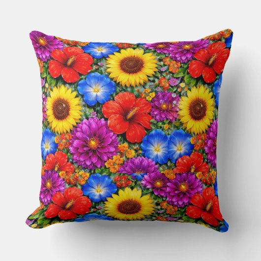 Coussin Bright Floral Pattern Sunflower, Poppy & Daisies (Recto)