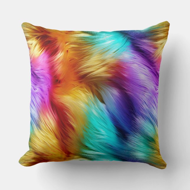 Coussin Bright Rainbow fausse texture de fourrure monstre (Recto)