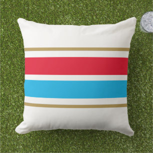 Coussin Bright Red Sky Blue Large Racing Stripes Sur Blanc