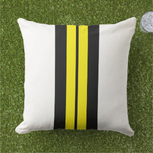 Coussin Bright Yellow Black Racing Stripes Sur Été Blanc