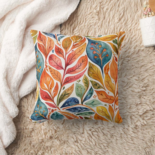 Coussin Brilliant Orange & Bleu Feuilles Abstraits (Couverture)