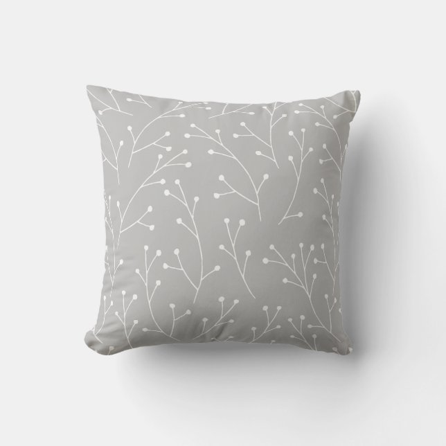 Coussin Brindilles blanches d'hiver sur gris (Recto)
