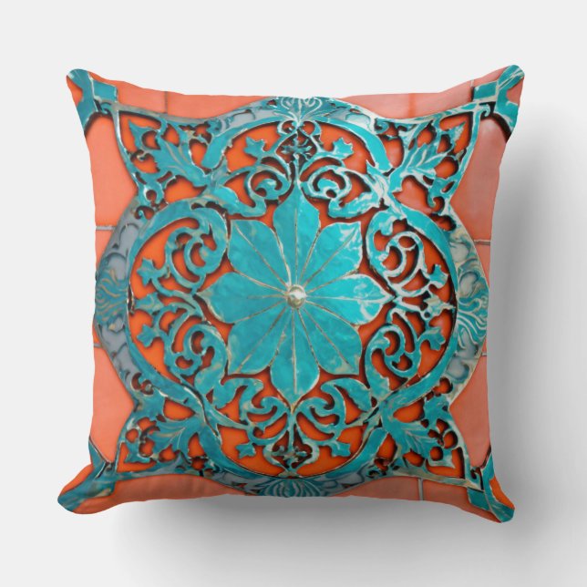 Coussin Brise de Corail : Motif Carrelé Art Nouveau en alu (Recto)
