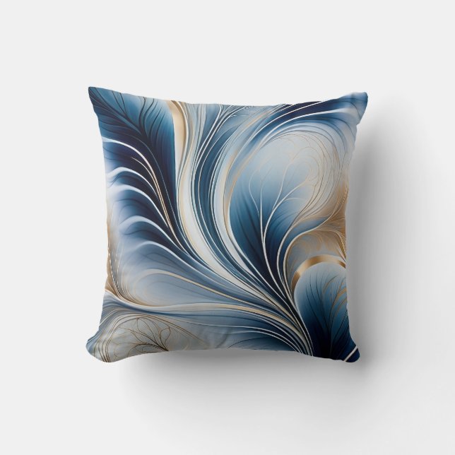 Coussin Brise Dorée - Flux de Bleu et d'Or Art Abstrait (Recto)