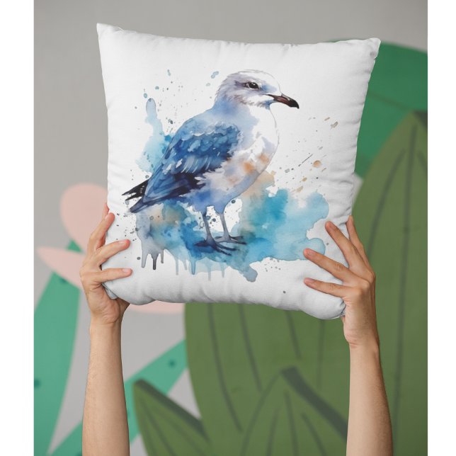 Coussin Brise océanique : Aquarelle Mouette (Créateur téléchargé)