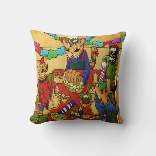 Coussin British Christmas Dinner Cats (Recto)