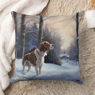 Coussin Brittany Spaniel Laissez Neige Noël