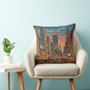Coussin Broadway New York Voyage Art Vintage