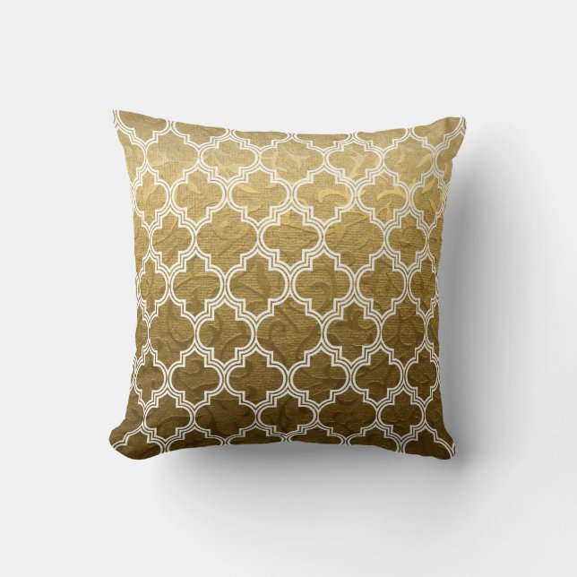 Coussin Brocade d'or, jeton blanc de motif de quatrefoil (Recto)