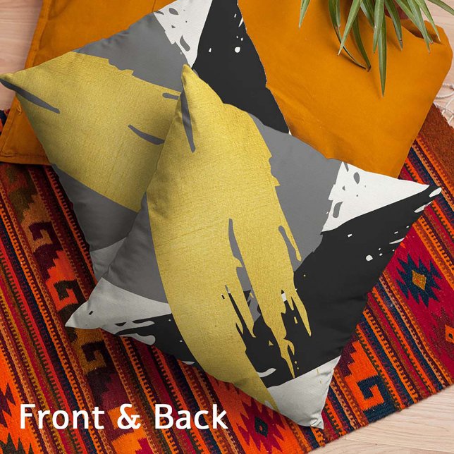 Coussin Brochures modernes - Or, gris et noir (Créateur téléchargé)