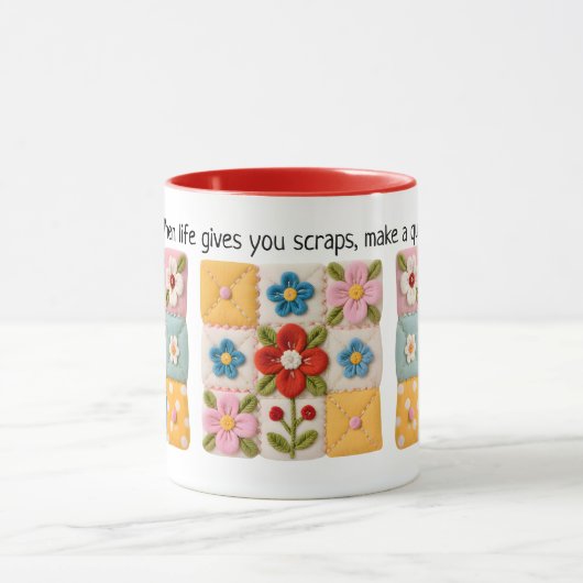 Coussin brodé de fleurs patchwork Mug (Centre)