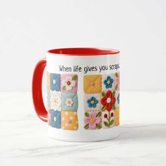 Coussin brodé de fleurs patchwork Mug (Devant gauche)
