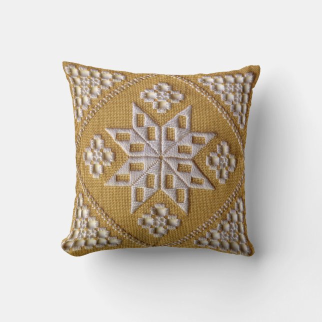 Coussin Broderie blanche IMPRIMÉE sur lin personnalisé (Recto)