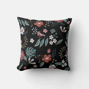 Coussin Broderie Cou Floral, Bouquet Vintage.
