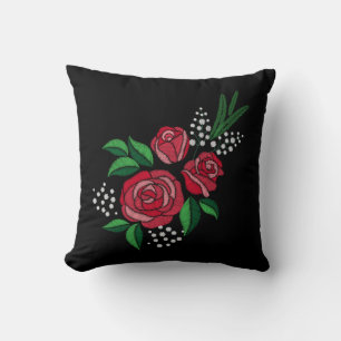 Coussin Broderie Imprimer Rouge Rose Vert Laisser Fleur bl
