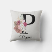 Coussin Broderie initiale florale rose boho P (Verso)