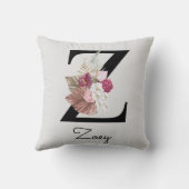 Coussin Broderie Rose Boho Floral Initiale Z (Verso)