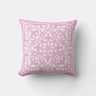 Coussin Broderie suisse sur lin - rose orchidée