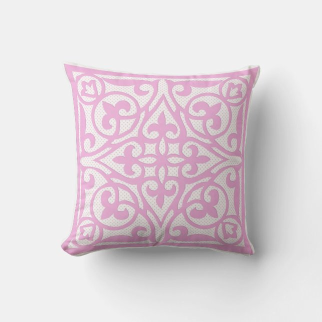 Coussin Broderie suisse sur lin - rose orchidée (Recto)