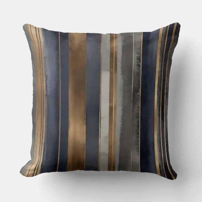 Coussin Bronze Bleu et rayures de charbon (Recto)