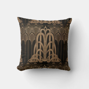 Coussin Bronze, noir, Art déco, Art nouveau, floral, moti