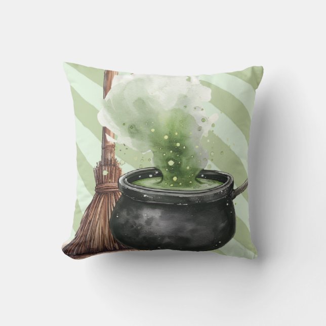 Coussin Broom et chaudron pour sorcières (Recto)