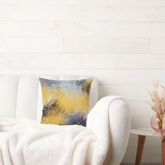 Coussin Brosse Abstraite jaune gris noir blanc (Canapé)