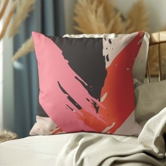 Coussin Brosse moderne - Rose, Pêche & Noir sur Beige