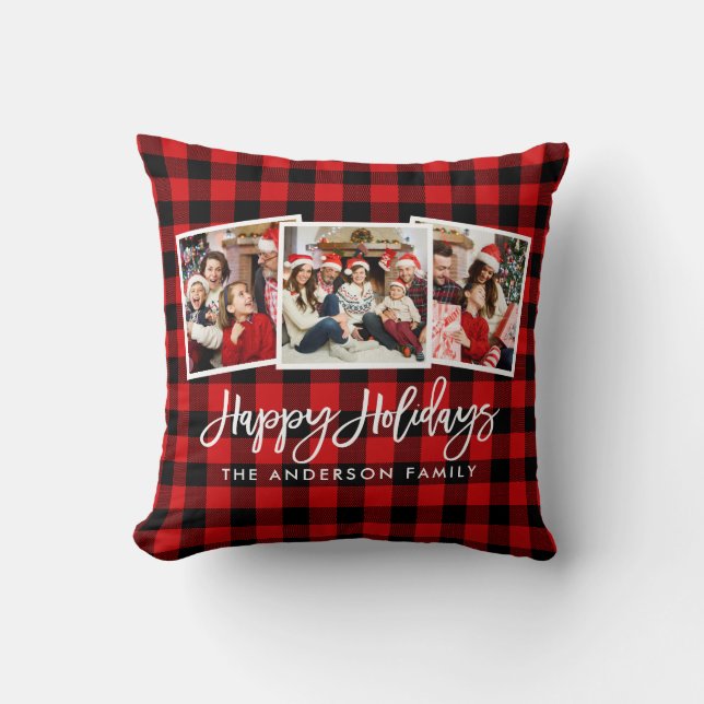 Coussin Brosse moderne Script 3 Photo Vacances Rouge Plaid (Recto)