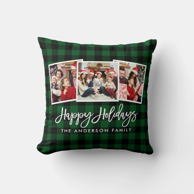 Coussin Brosse moderne Script 3 Vacances photo Vert Plaid (Recto)