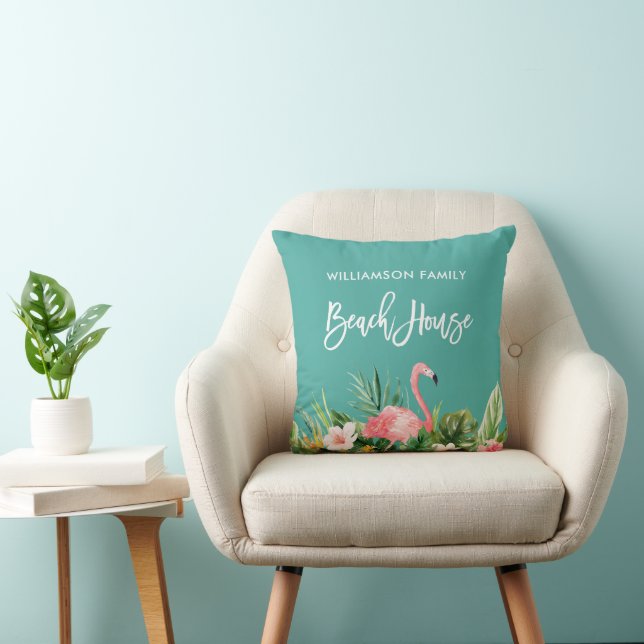 Coussin Brosse Script Tropical Floral Family Beach House (Chaise)