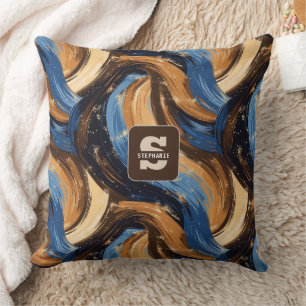 Coussin Brosses Abstraites en bleu et Brown