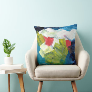 Coussin Brosses Abstraites en bleu, vert et rouge