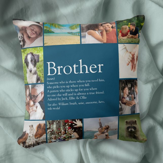 Coussin Brother Définition 12 Photo Collage Moderne Amusan (Brother Definition 12 Photo Collage Modern Fun Throw Pillow)