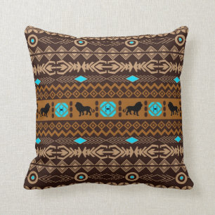 Coussin Brown & beige Tribal Africain Motifs & Lions