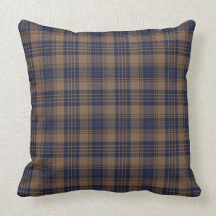 Coussin Brown bleu Tartan Plaid Rustique Motif