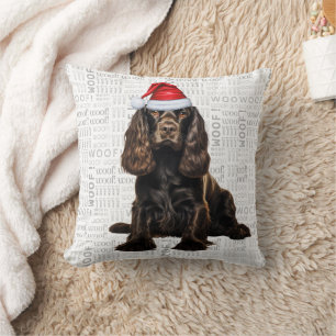 Coussin Brown Cocker Spaniel Chien Aquarelle Noël