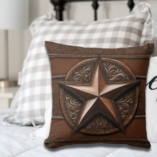 Coussin Brown Cowboy Rustique Western Country Texas Star