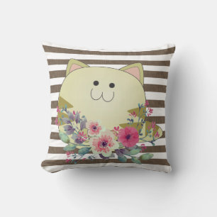 Coussin Brown et blanc Jeu d'oreiller Chat Floral