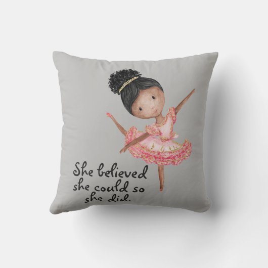 Coussin Brown fille Ballerina avec devis (Verso)