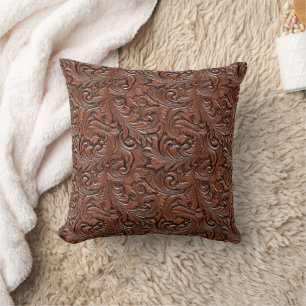 Coussin Brown floral gaufré en cuir gaufré occidental