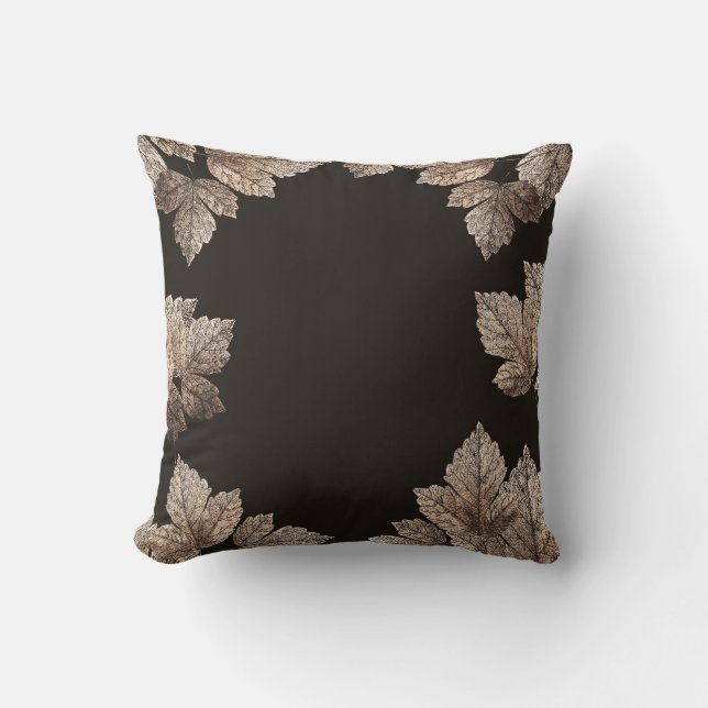 Coussin Brown foncé et bronze Feuilles de verre rustique A (Recto)