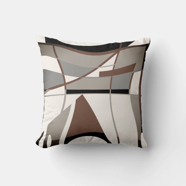 Coussin Brown gris gris gris noir sur blanc conception géo (Recto)