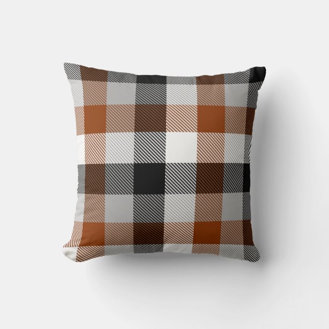 Coussin Brown noir blanc Twill En vichy design (Recto)