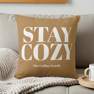 Coussin Brown Séjour Cosy Typographie Festive Personnalisé