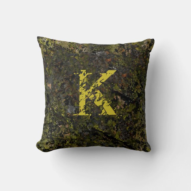 Coussin Brown vert craqué Natural Rock Custom Monogramme (Recto)