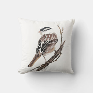 Coussin Bruant à couronne blanche original aquarelle