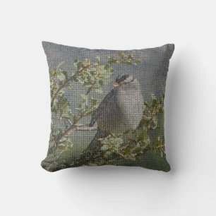 Coussin Bruant sur la branche Photo Mosaic Motif Nature