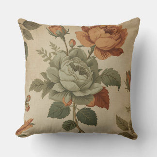 Coussin Brûlé orange Sage Vert Vintage Floral Impression